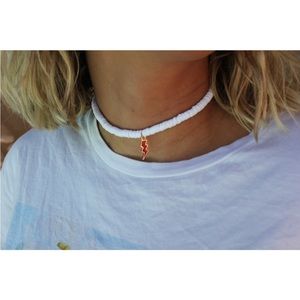 Clay Beaded Necklace Red Lightning Bolt Adjustable
